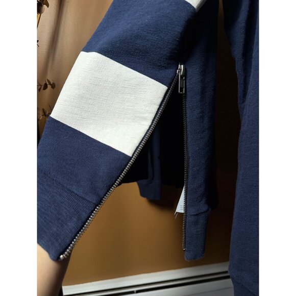 J.Crew Navy & White Nautical Striped Sweater Preppy W Side Zippers Long Sleeve L - Picture 9 of 15